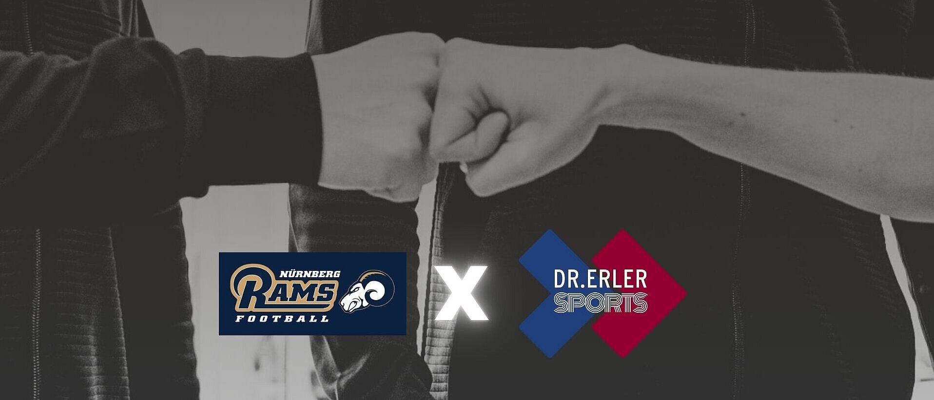 Kooperationspartner Nürnberg RAMS und Dr. Erler Sports mit Logos und Handschlag